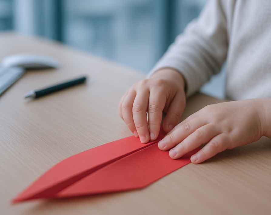 A folded paper airplane, illustrating the flight-and-friction science activity.