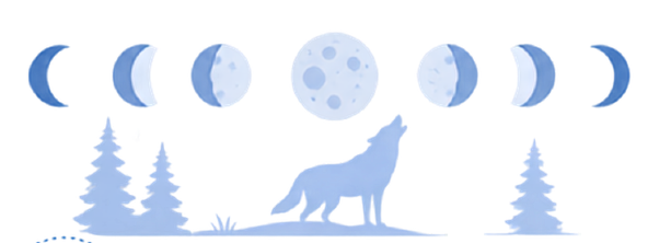 simple image of the moon's phases and a wolf